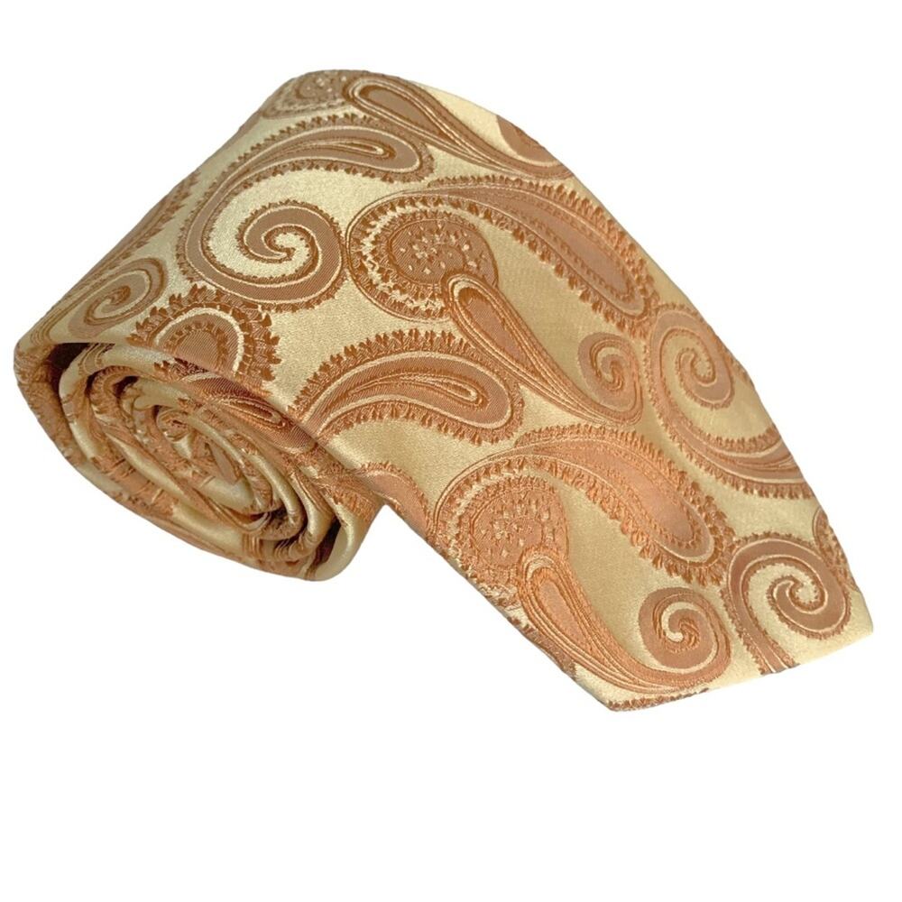 Hugo Boss Vintage Gold Paisley 100% Silk Tie - Picture 2 of 7